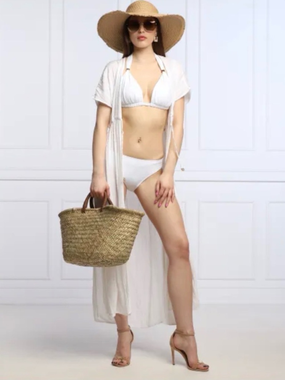 Lauren Ralph Lauren White Bikini Swimwear Top Only With Gold Detail, NWOT